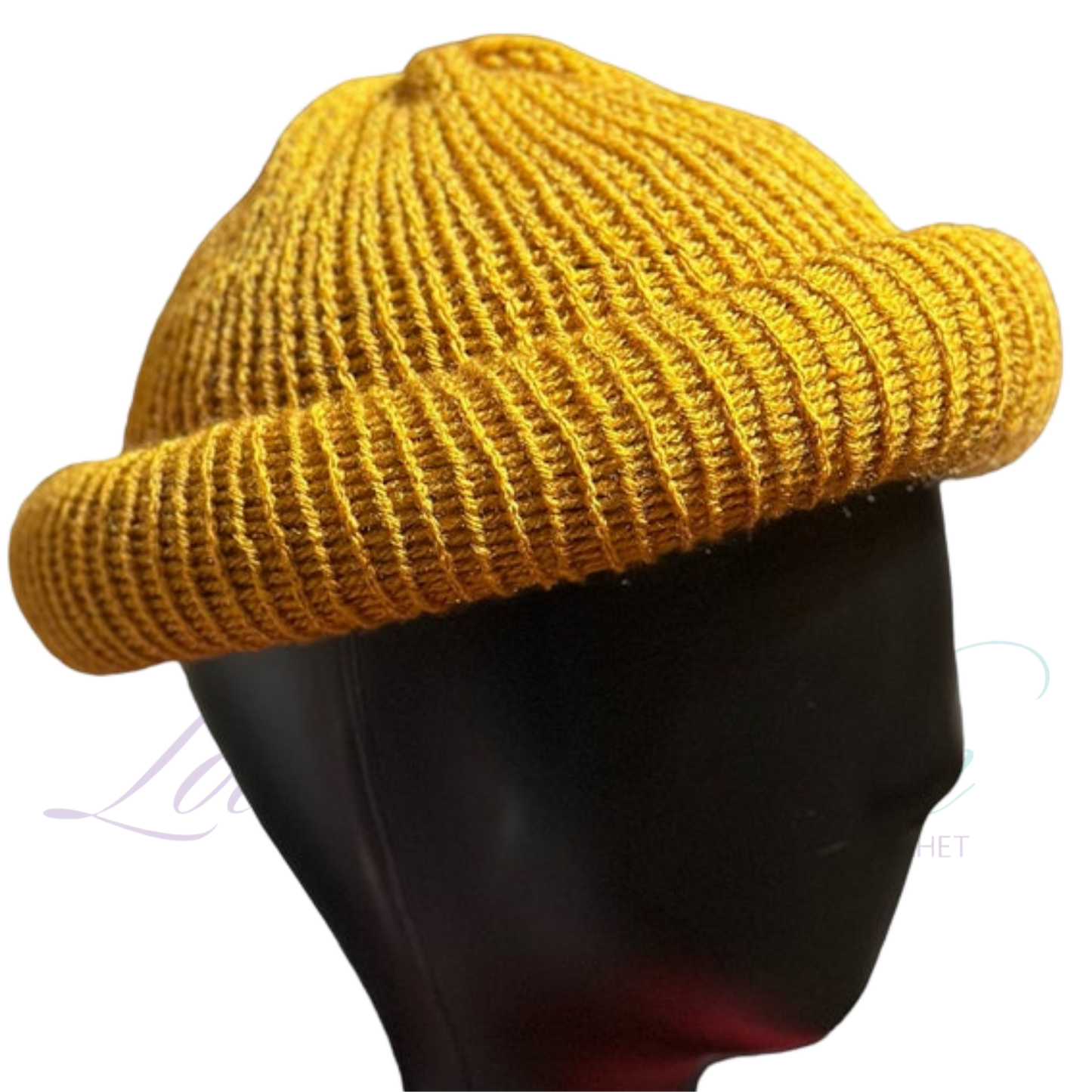 Gold Roll-Up Knit Beanie | Handmade Fisherman Hat