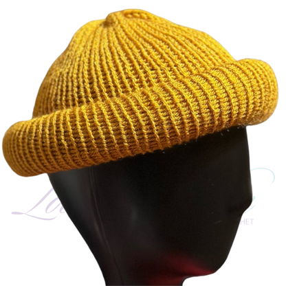 Gold Roll-Up Knit Beanie | Handmade Fisherman Hat