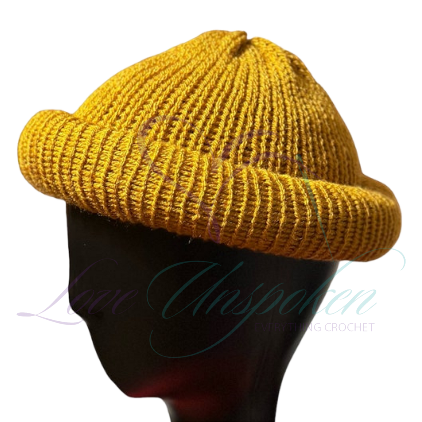 Gold Roll-Up Knit Beanie | Handmade Fisherman Hat