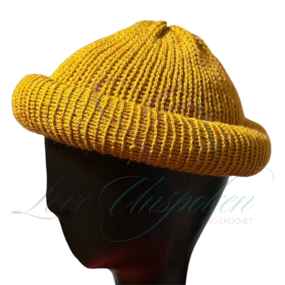 Gold Roll-Up Knit Beanie | Handmade Fisherman Hat