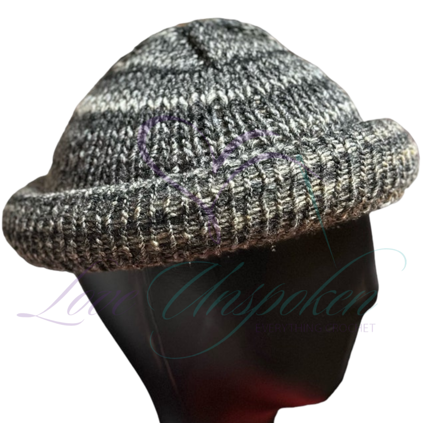 Grey Black Roll Up Knit Beanie