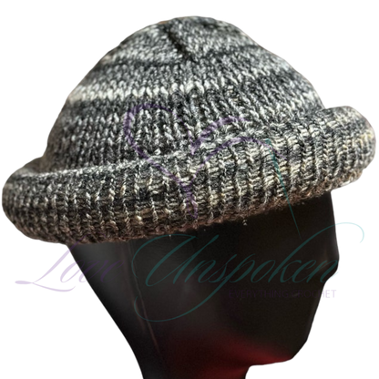 Grey Black Roll Up Knit Beanie