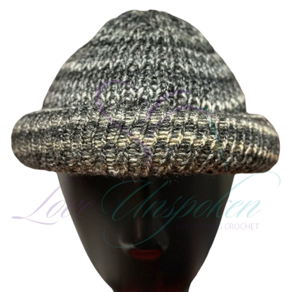 Grey Black Roll Up Knit Beanie