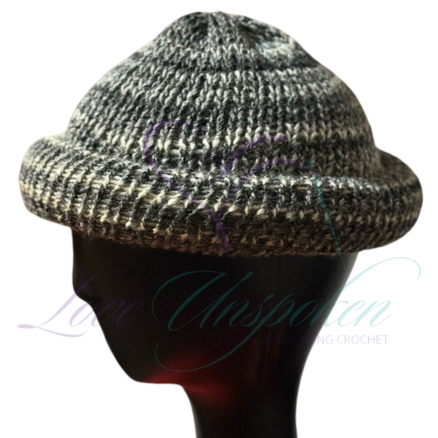 Grey Black Roll Up Knit Beanie