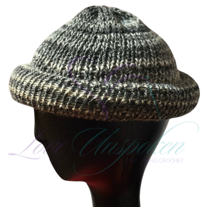 Grey Black Roll Up Knit Beanie