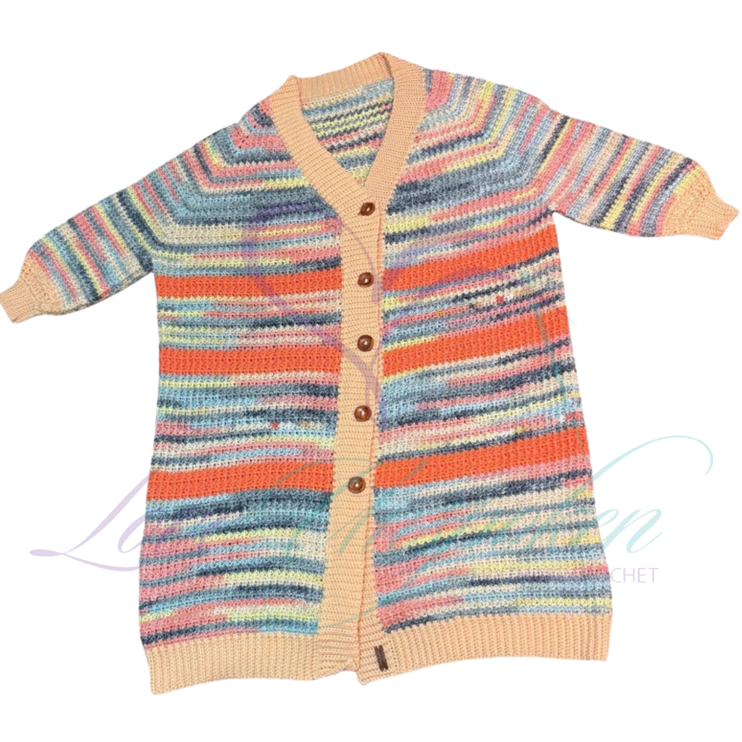 Handmade Maxi Multi-Color Variegated Crochet Cardigan | 3X Plus Size