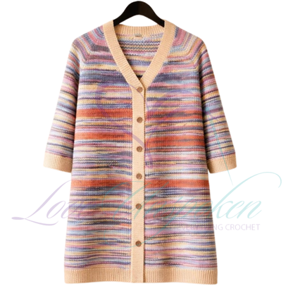 Handmade Maxi Multi-Color Variegated Crochet Cardigan | 3X Plus Size