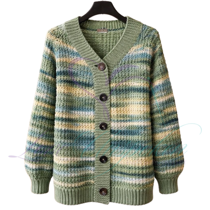 Handmade Multi-Color Variegated Crochet Cardigan | Open-Front Knit Jacket