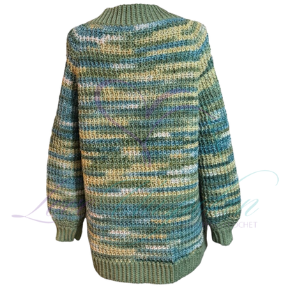 Handmade Multi-Color Variegated Crochet Cardigan | Colorful Knit Open-Front Jacket