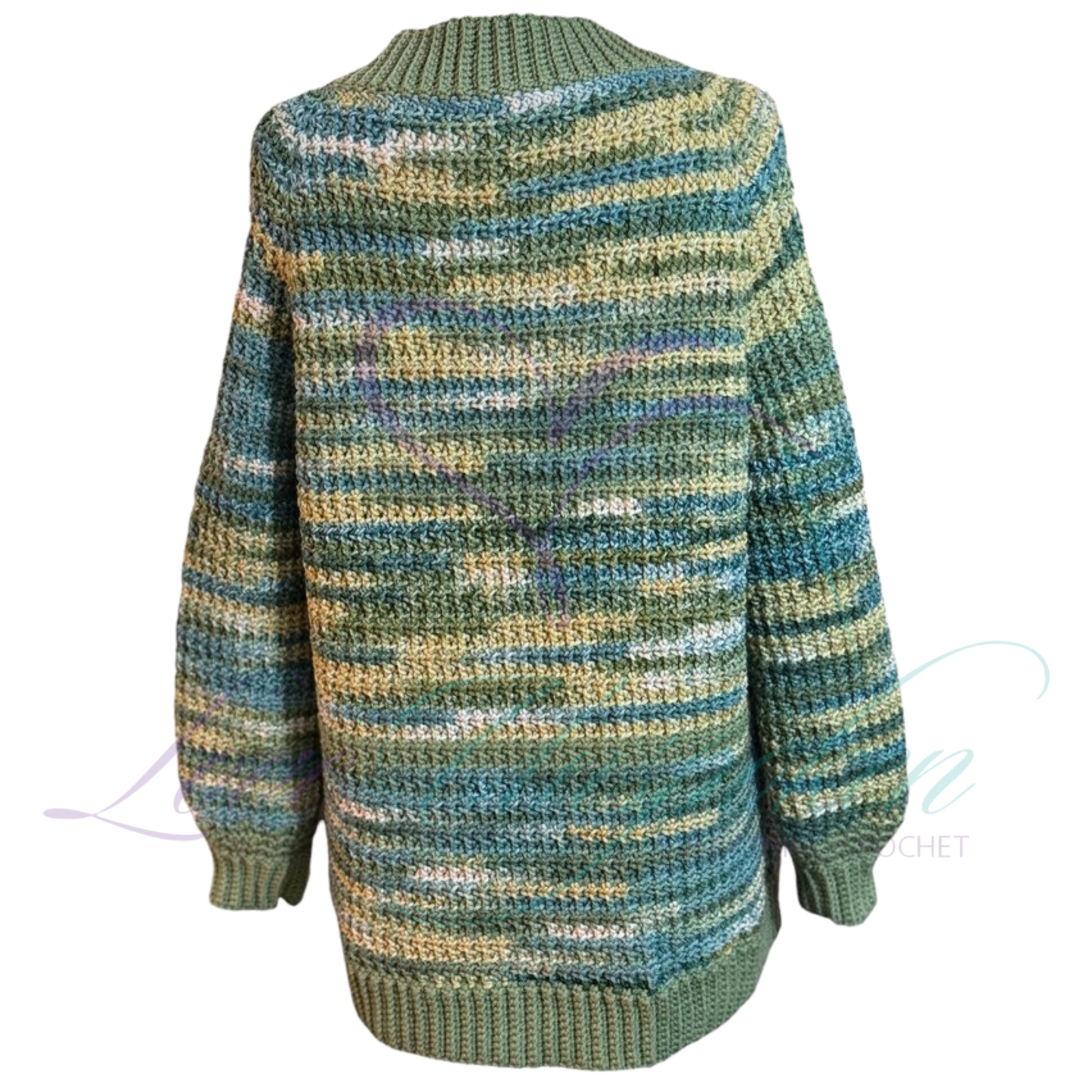 Handmade Multi-Color Variegated Crochet Cardigan | Open-Front Knit Jacket