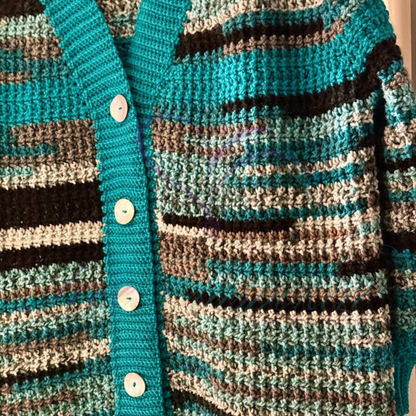 Handmade Multi-Color Variegated Crochet Cardigan and Hat Set | Gift-Ready Knit Set