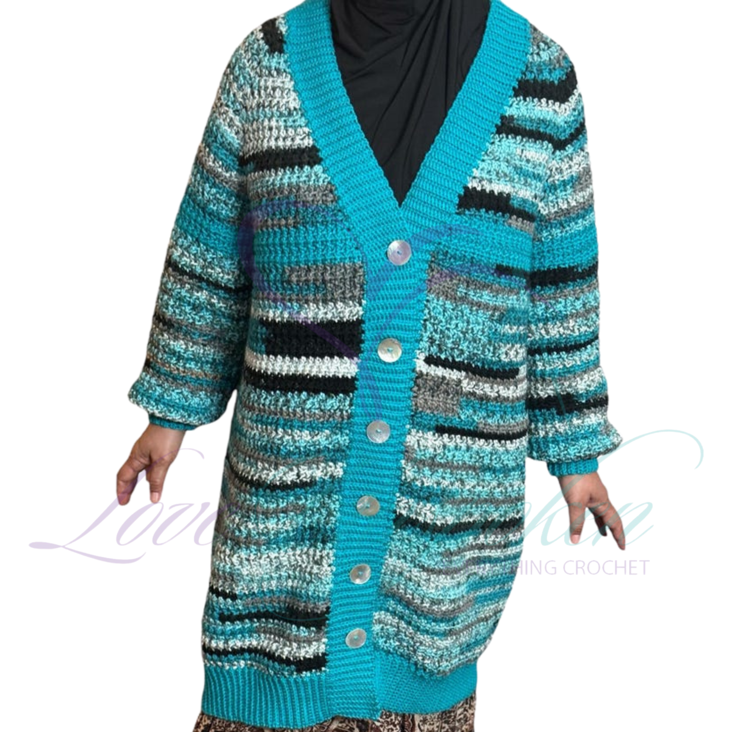 Handmade Multi-Color Variegated Crochet Cardigan and Hat Set | Gift-Ready Knit Set