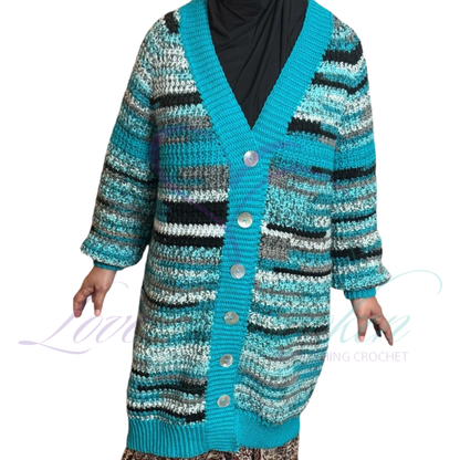 Handmade Multi-Color Variegated Crochet Cardigan and Hat Set | Gift-Ready Knit Set