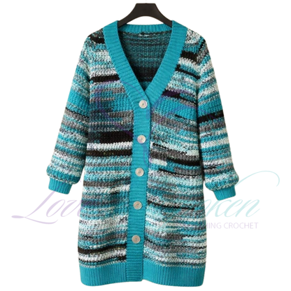 Handmade Multi-Color Variegated Crochet Cardigan and Hat Set | Gift-Ready Knit Set