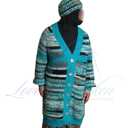 Handmade Multi-Color Variegated Crochet Cardigan and Hat Set | Gift-Ready Knit Set