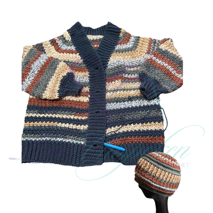 Handmade Multi-Color Variegated Crochet Cardigan and Hat Set | Wearable Art
