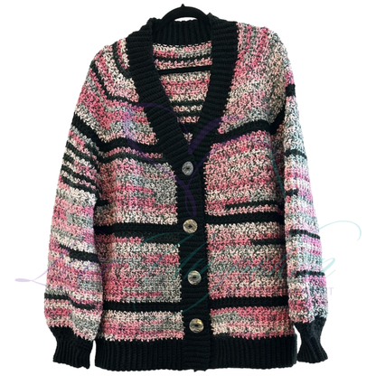 Handmade Maxi Multi-Color Variegated Crochet Cardigan and Hat Set