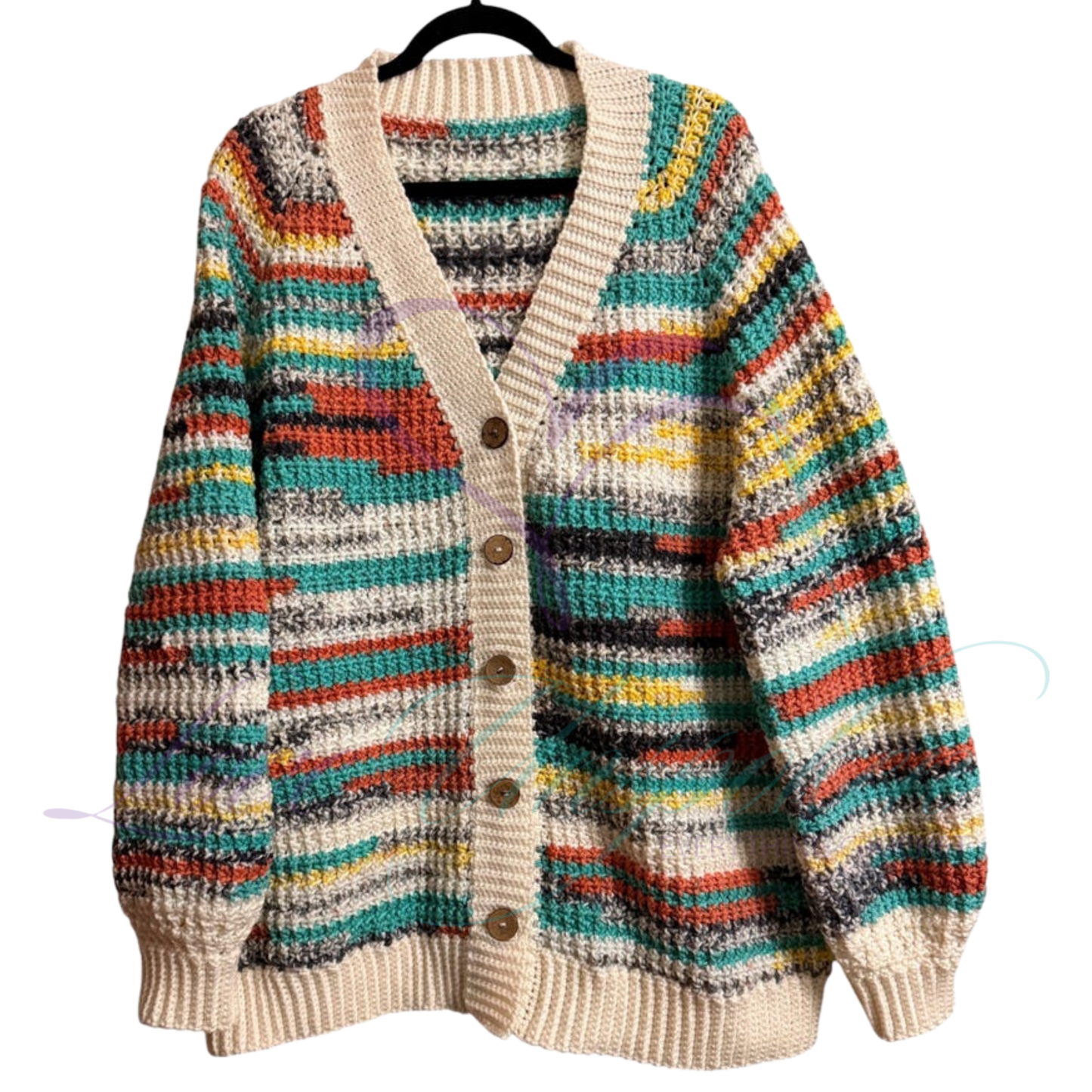 Multi Color Crocheted Variegated Cardigan and Hat Set
