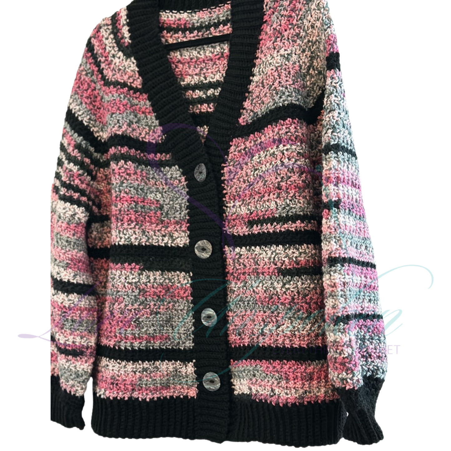 Handmade Maxi Multi-Color Variegated Crochet Cardigan and Hat Set