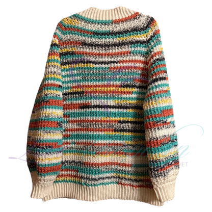 Multi Color Crocheted Variegated Cardigan and Hat Set