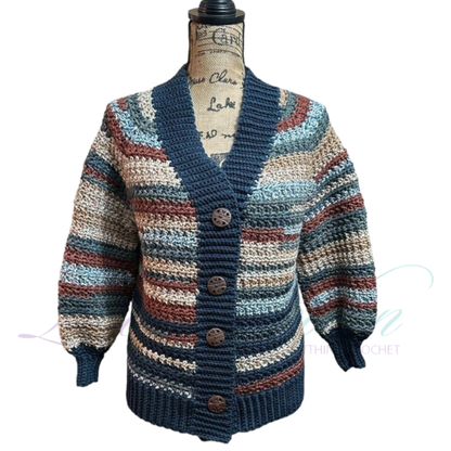 Handmade Multi-Color Variegated Crochet Cardigan and Hat Set | Wearable Art