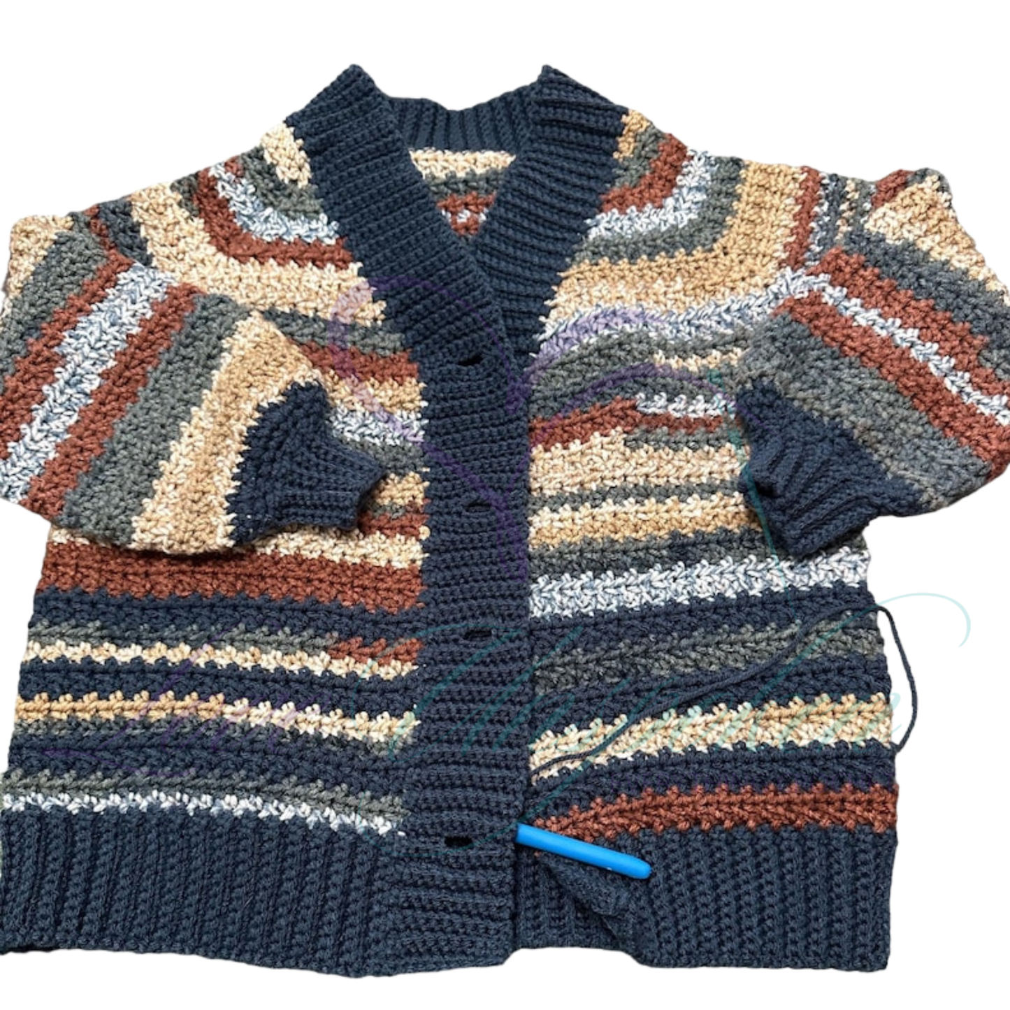 Handmade Multi-Color Variegated Crochet Cardigan and Hat Set | Wearable Art