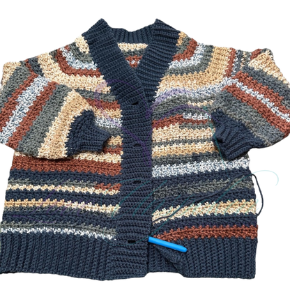 Handmade Multi-Color Variegated Crochet Cardigan and Hat Set | Wearable Art
