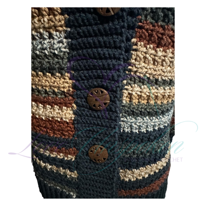 Handmade Multi-Color Variegated Crochet Cardigan and Hat Set | Wearable Art