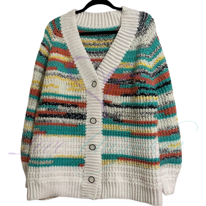 Multi Color Crocheted Variegated Cardigan and Hat Set