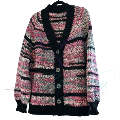 Handmade Maxi Multi-Color Variegated Crochet Cardigan and Hat Set