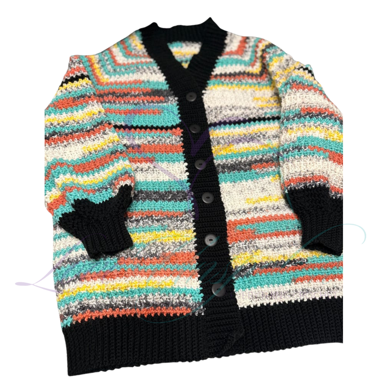 Multi Color Crocheted Variegated Cardigan and Hat Set