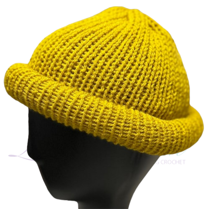 Mustard Roll-Up Docker Hat | Handmade Knit Kufi Fisherman Cap