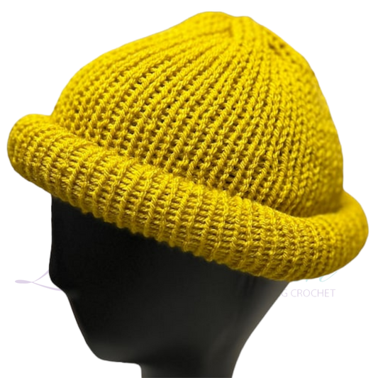 Mustard Roll-Up Docker Hat | Handmade Knit Kufi Fisherman Cap