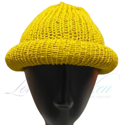 Mustard Roll-Up Docker Hat | Handmade Knit Kufi Fisherman Cap