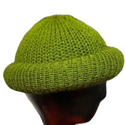 Olive Roll-Up Knit Beanie | Handmade Fisherman Hat Skull Cap