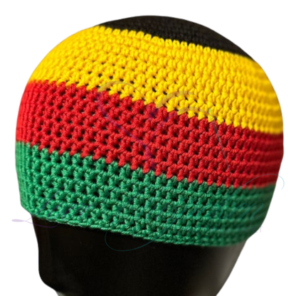 Red, Black & Green Handmade Crochet Kufi Hat | Pan-African Skull Cap