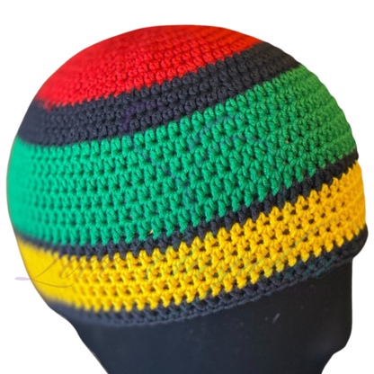 Red, Black & Green Handmade Crochet Kufi Hat | Pan-African Skull Cap