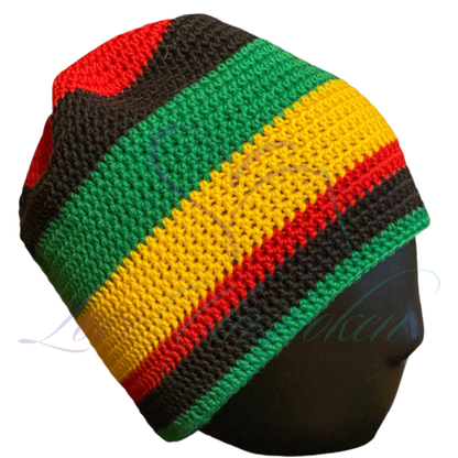 Red, Black & Green Handmade Crochet Kufi Hat | Pan-African Skull Cap
