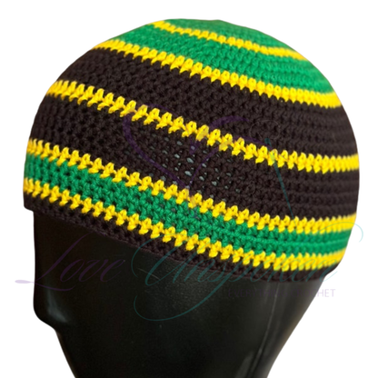 Red, Black & Green Handmade Crochet Kufi Hat | Pan-African Skull Cap