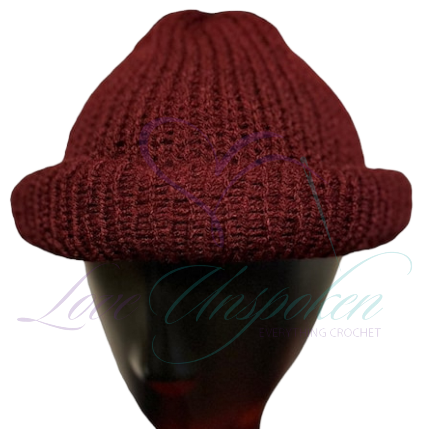 Burgundy Roll-Up Knit Beanie | Handmade Fisherman Hat
