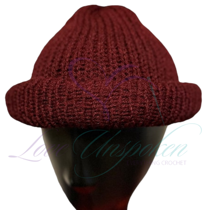 Burgundy Roll-Up Knit Beanie | Handmade Fisherman Hat