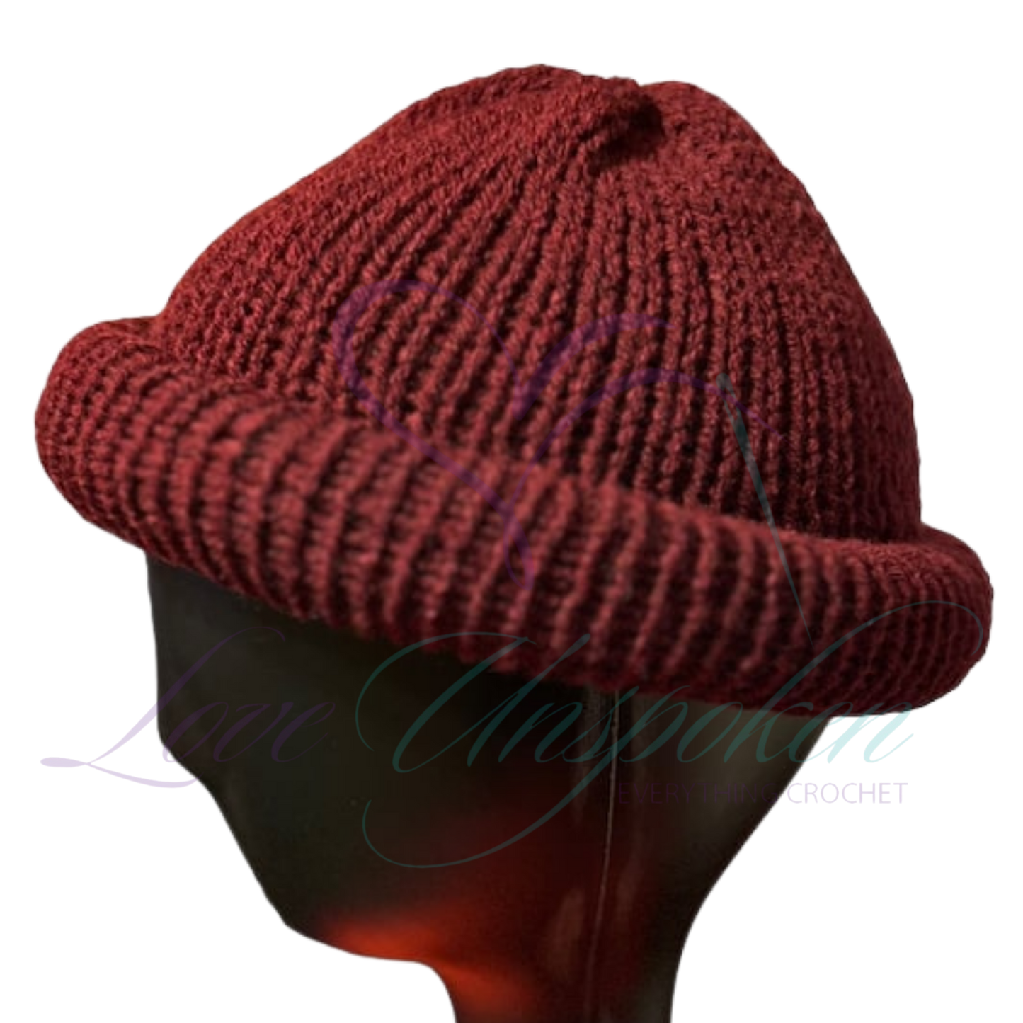 Burgundy Roll-Up Knit Beanie | Handmade Fisherman Hat