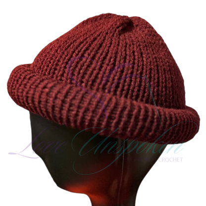 Burgundy Roll-Up Knit Beanie | Handmade Fisherman Hat