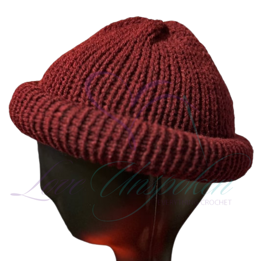 Burgundy Roll-Up Knit Beanie | Handmade Fisherman Hat