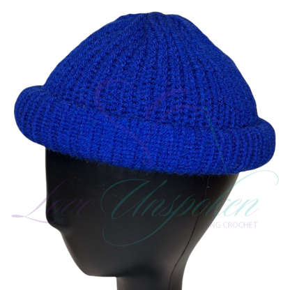 Royal Blue Roll-Up Knit Beanie | Handmade Crochet Docker Cap