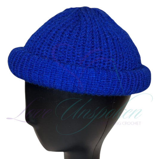 Royal Blue Roll-Up Knit Beanie | Handmade Crochet Docker Cap