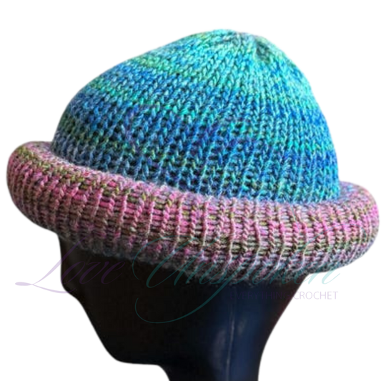 Sapphire Reversible Roll-Up Docker Cap | Handmade Crochet Beanie