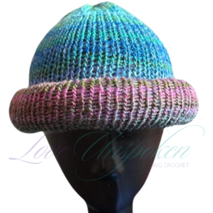 Sapphire Reversible Roll-Up Docker Cap | Handmade Crochet Beanie