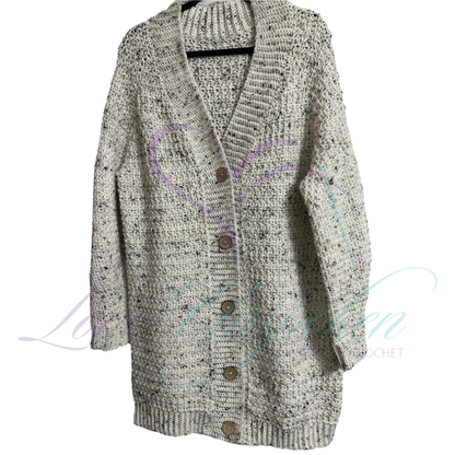 Handmade Tweed Crochet Cardigan | Medium, Open-Front Knit Jacket